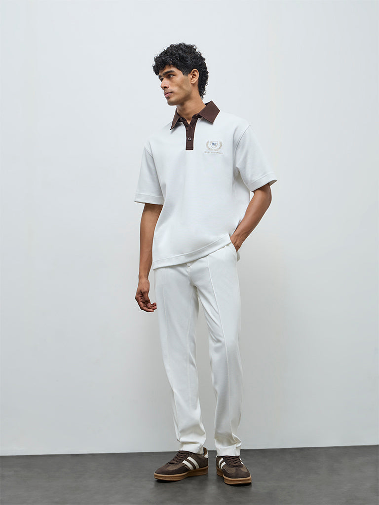 Buy Nuoflexx Off-White Text Detail Relaxed-Fit Cotton-Blend Polo T