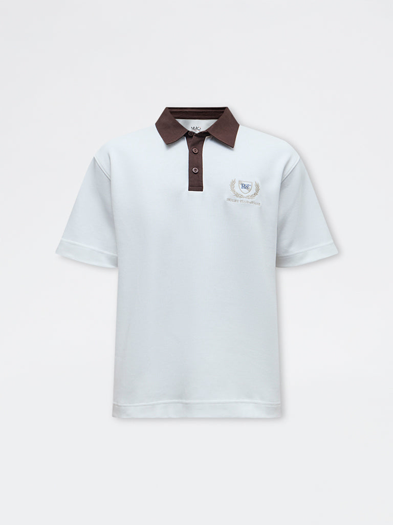 Nuoflexx Off-White Text Detail Relaxed-Fit Cotton-Blend Polo T-Shirt