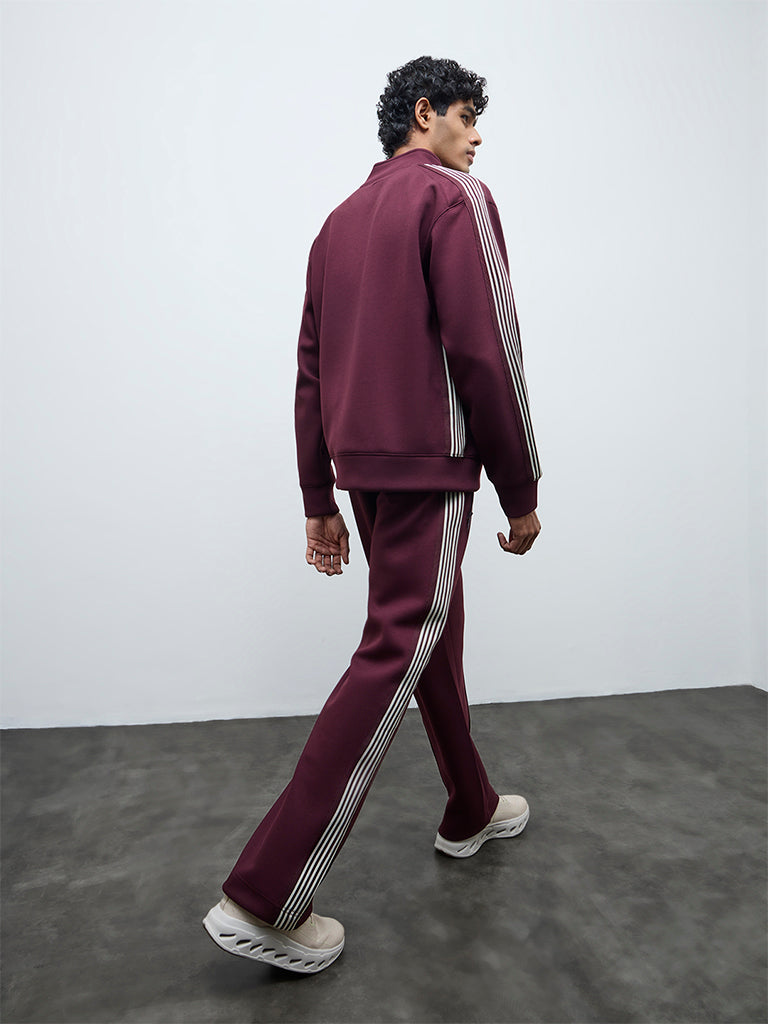 Nuoflexx Wine Striped Relaxed-Fit Mid-Rise Track Pants