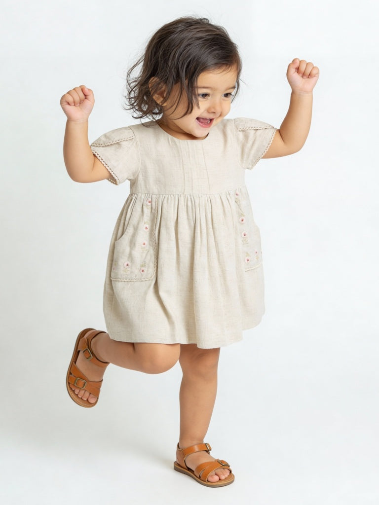 beige toddler dress Buy HOP Baby Girls Beige Floral Embroidered A-Line Cotton Dress from Westside