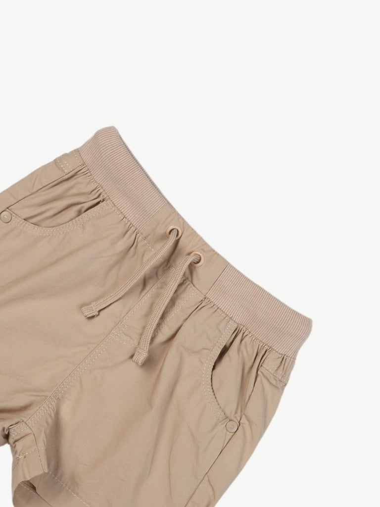HOP Baby Boys Beige Solid Cotton Shorts