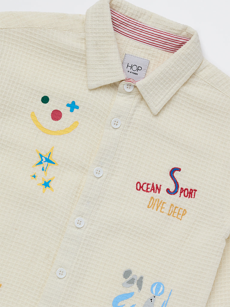 HOP Kids Boys Off-White Waffle-Textured Cotton Shirt