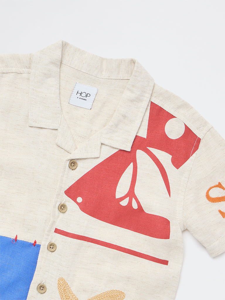 HOP Kids Boys Light Beige Printed Shirt