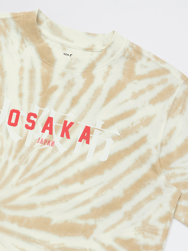 Boys Beige Tie-Dye Cotton T-Shirt