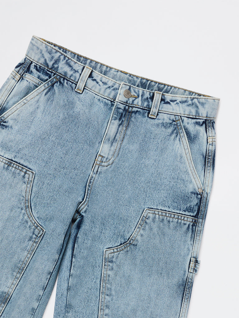 Boys Blue Faded Mid-Rise Jeans