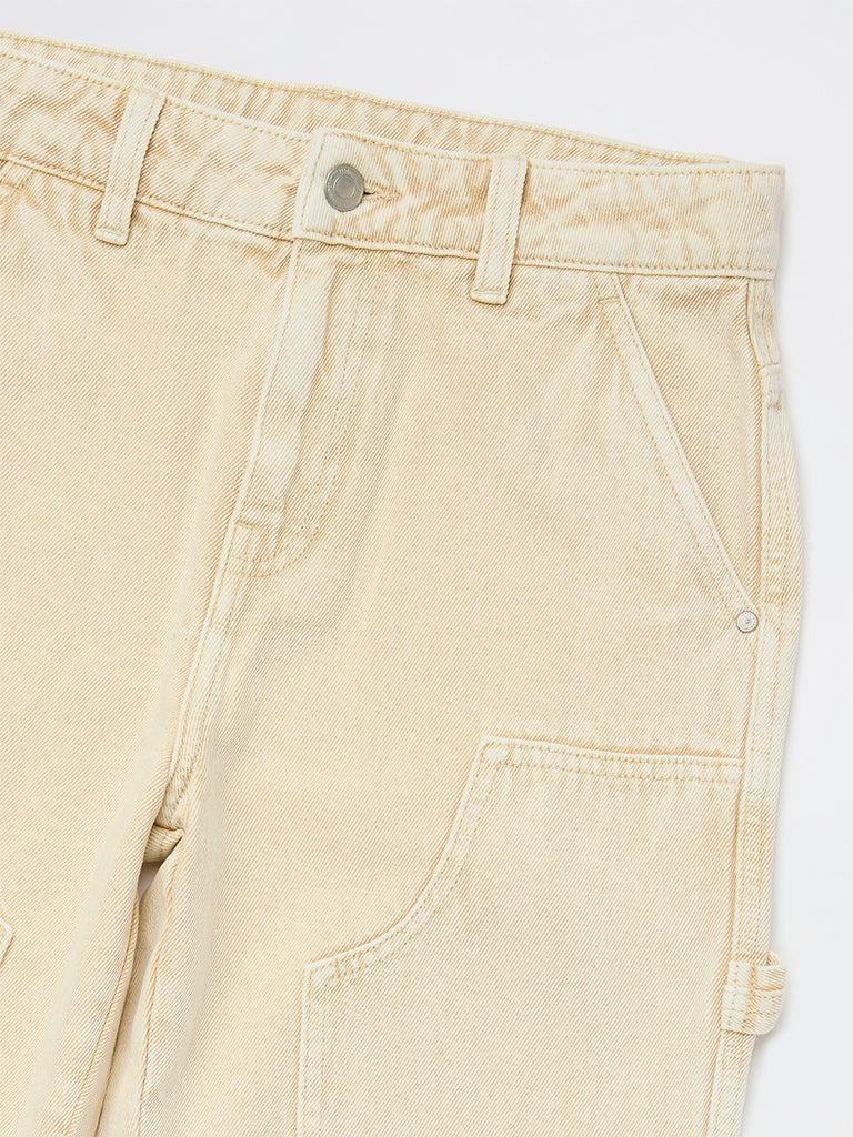 Boys Beige Straight-Fit Mid-Rise Jeans