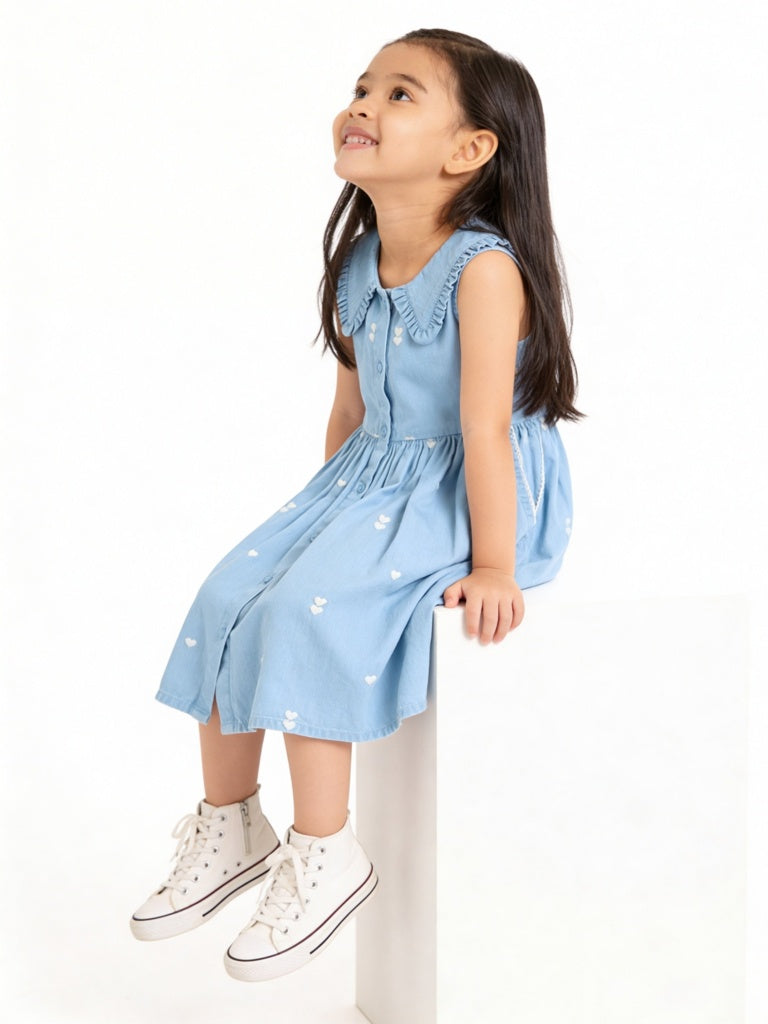 Buy Utsa Kids Girls Blue Embroidered A-Line Denim Dress