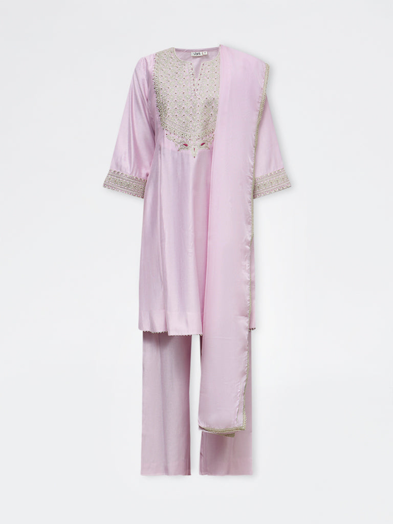 Vark Light Pink Embellished A-Line Ethnic Set