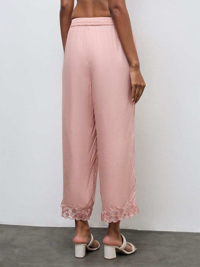 Zuba Dusty Pink Embroidered Pants