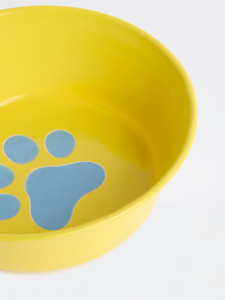 Westside Home Yellow Paw Print Pet Food Bowl