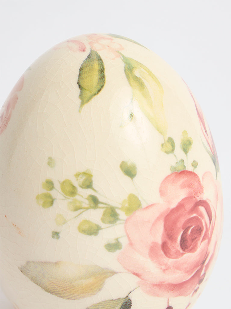 Westside Home Off-White Ceramic Floral Pattern Egg Decorative Object