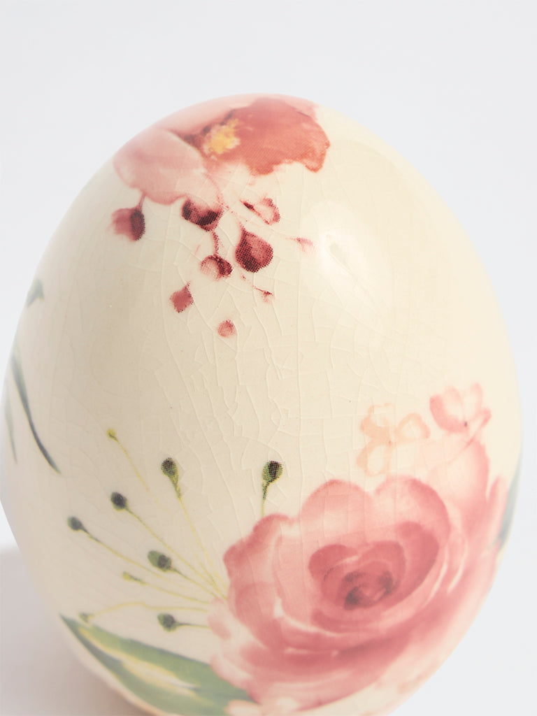 Westside Home Off-White Ceramic Floral Pattern Egg Decorative Object