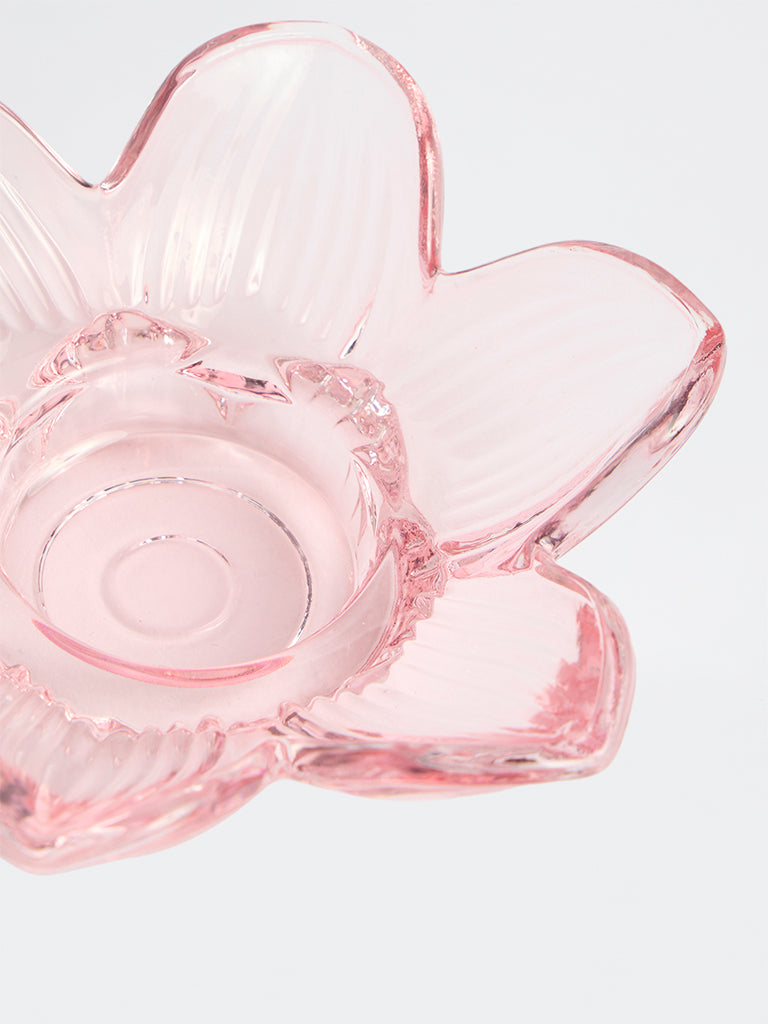 Westside Home Light Pink Flower Glass Tealight Holder