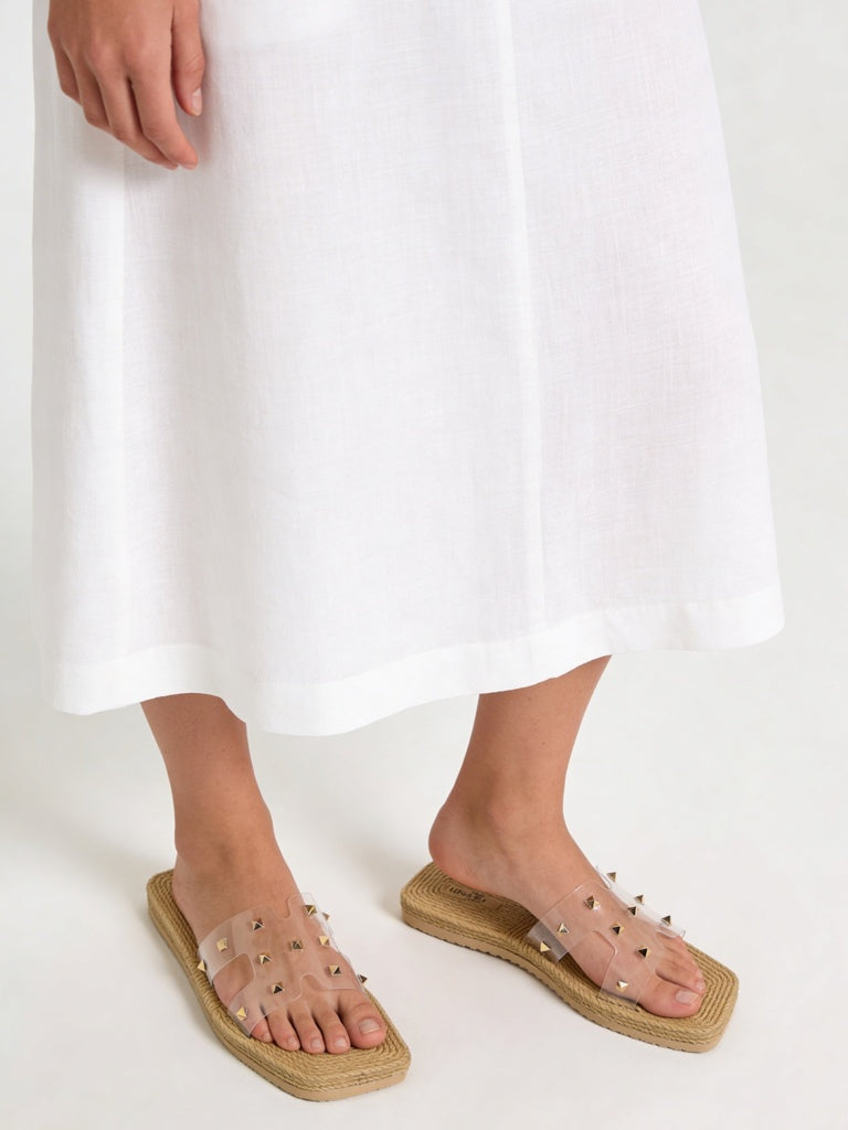 LUNA BLU Beige Stud-Detailed Slides