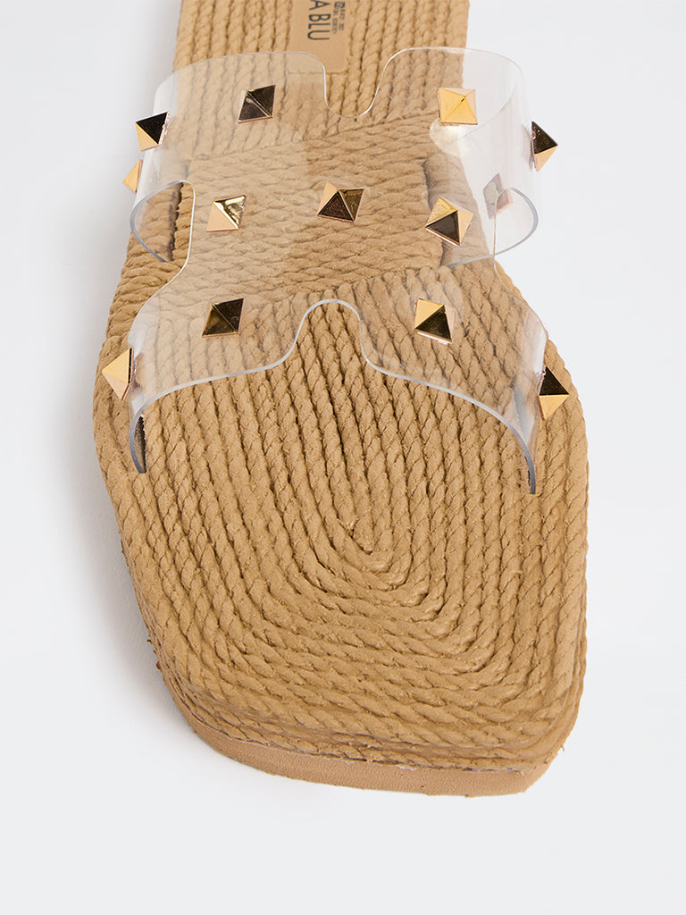 LUNA BLU Beige Stud-Detailed Slides