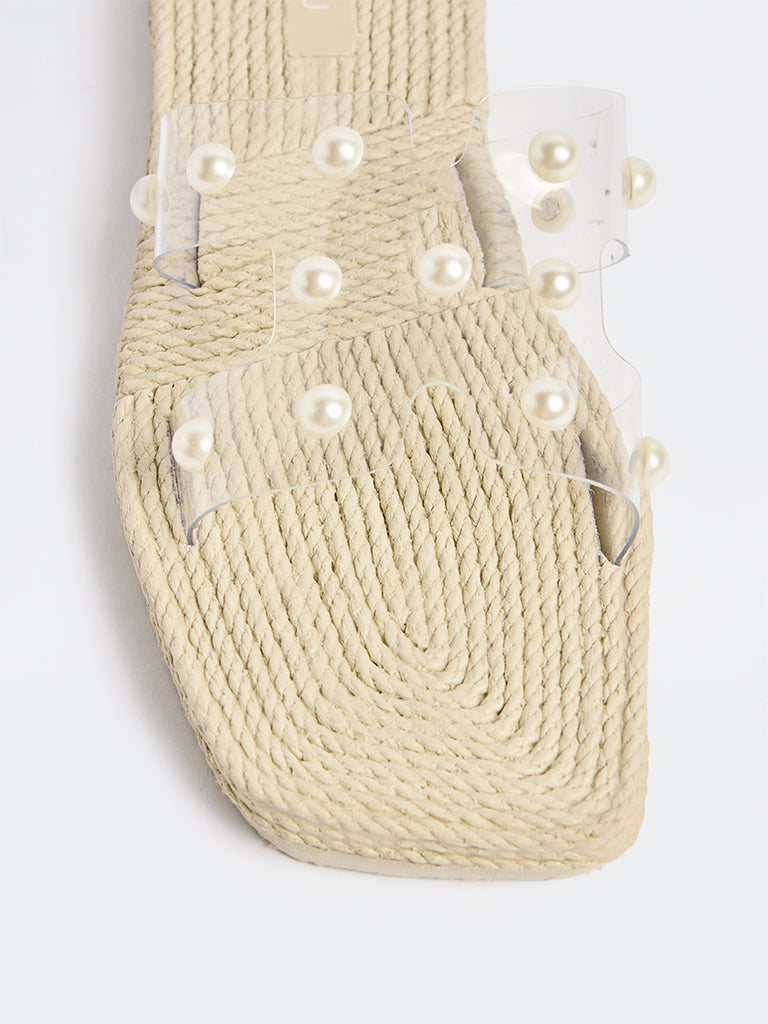 LUNA BLU Ivory Pearl Embellished Slides