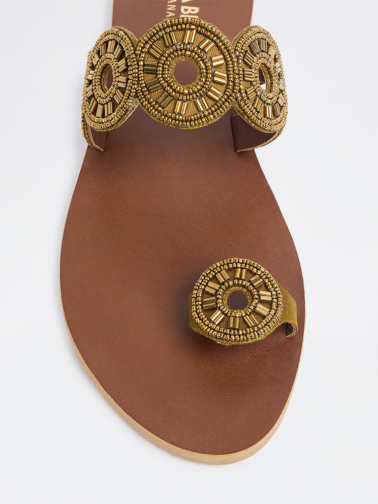 LUNA BLU Bronze Embellished Toe-Ring Sandals