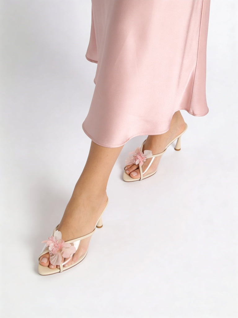 LUNA BLU Ivory Floral-Detailed Heel Sandals