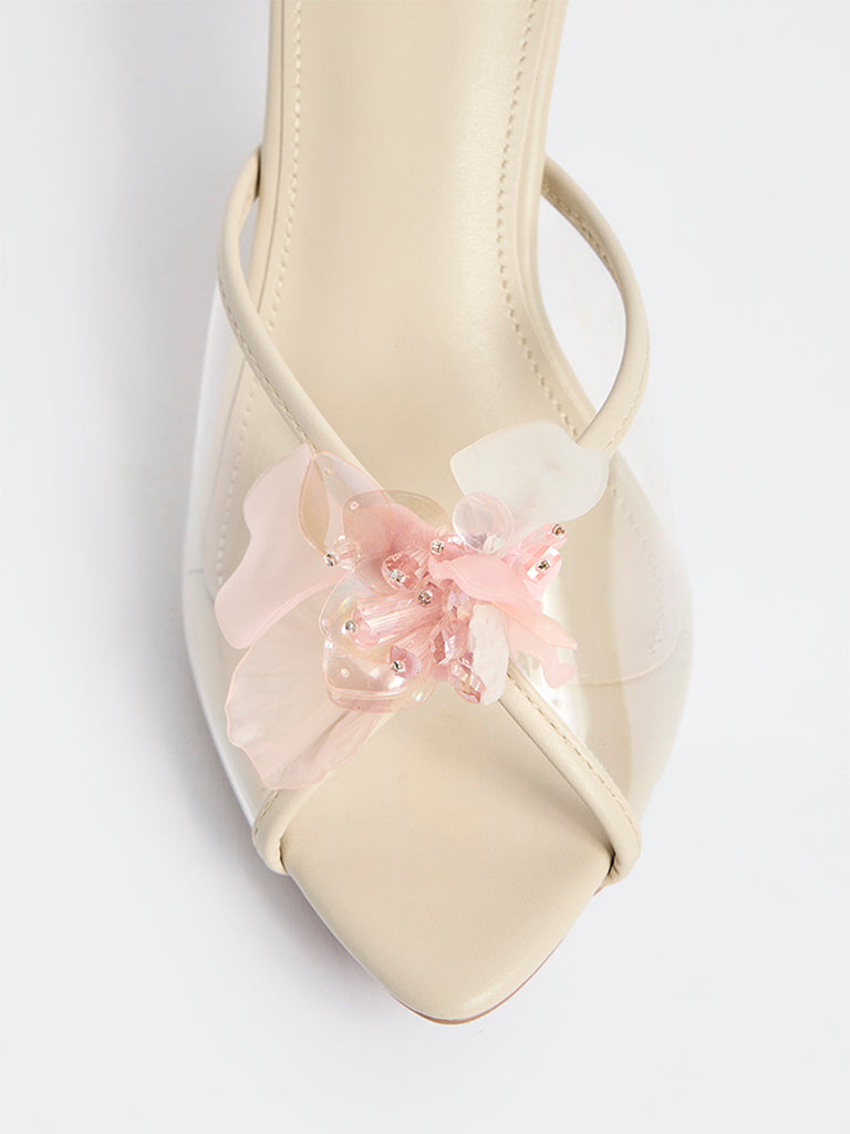 LUNA BLU Ivory Floral-Detailed Heel Sandals