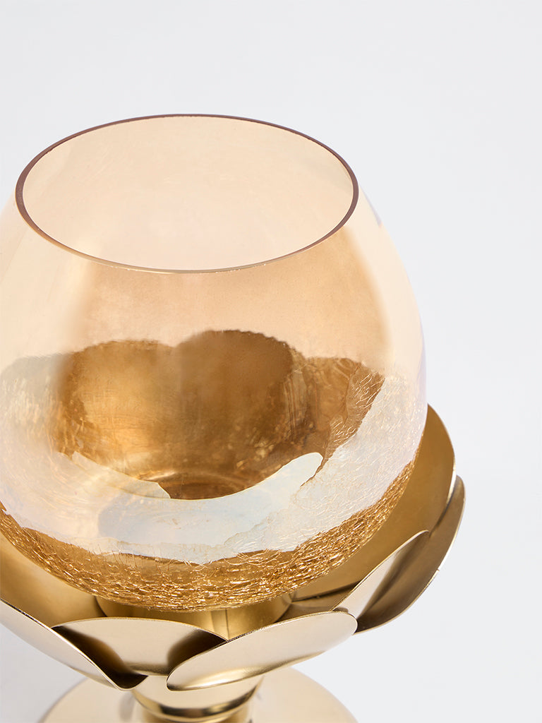 Westside Home Gold Lotus with Glass Tealight Candle Holder