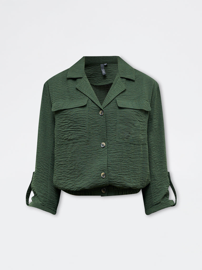 LOV Dark Green Crinkle-Textured Blouse