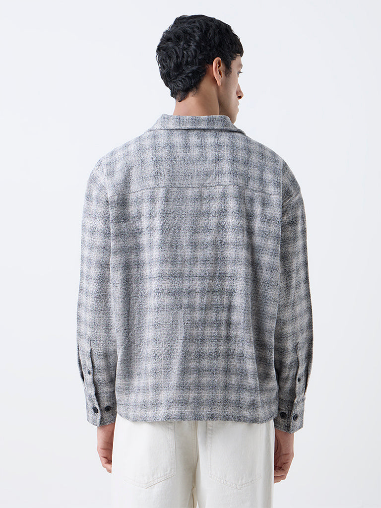 Nuon Grey Flannel Checkered Relaxed-Fit Cotton Shirt
