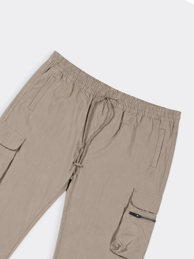 Boys Taupe Multi-Pocket Utility Cargo Trousers
