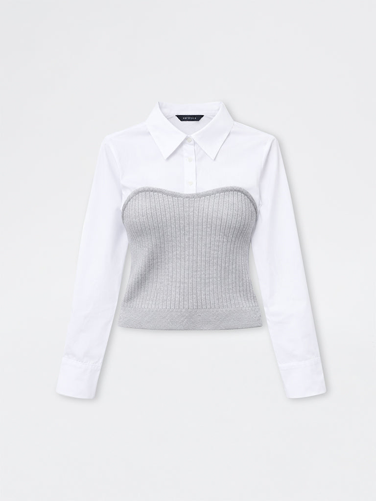 Wardrobe Grey Layered Ribbed Cotton Blouse