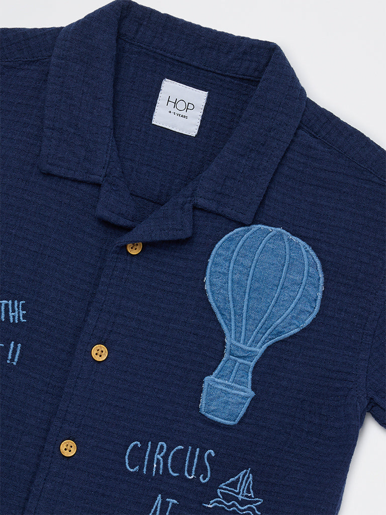 HOP Kids Boys Navy Embroidered Cotton Shirt