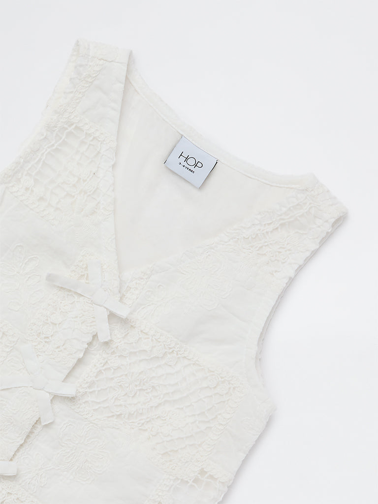 HOP Kids Girls White Crochet Knitted Cotton Top