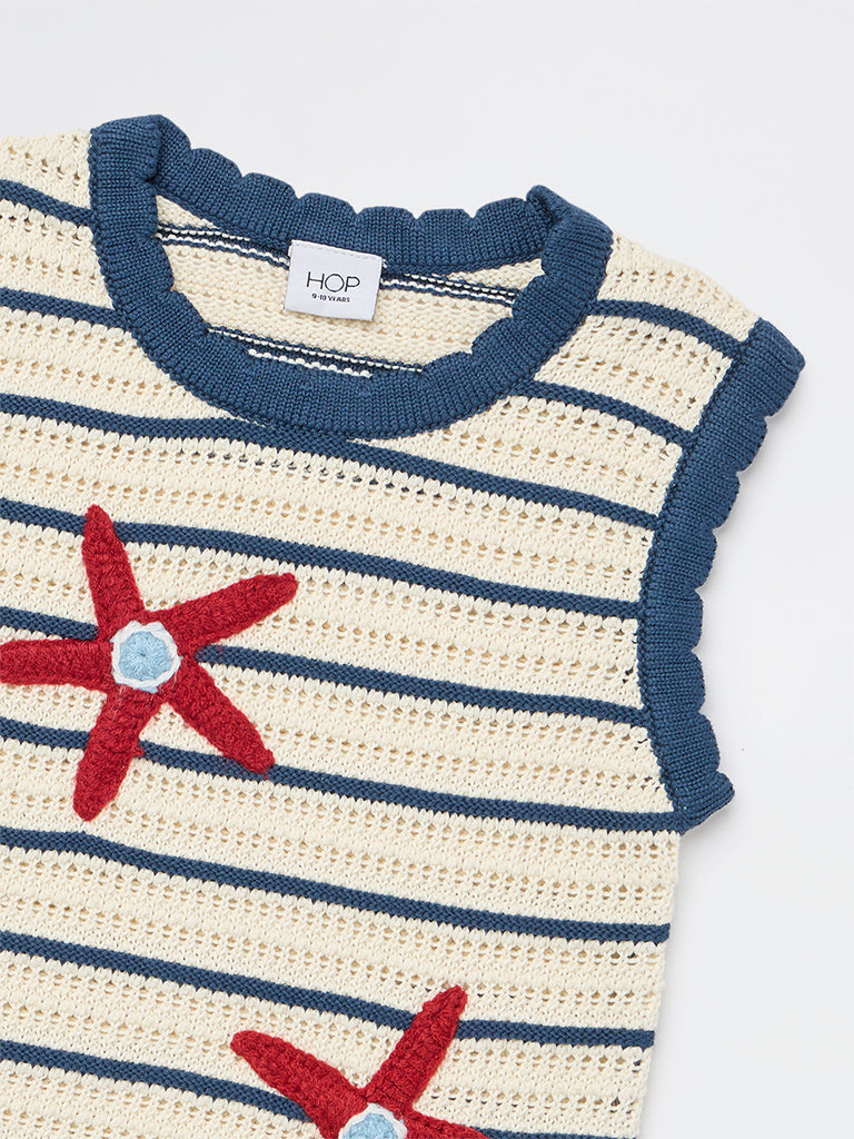 HOP Kids Girls Cream Crochet Knitted Cotton Top