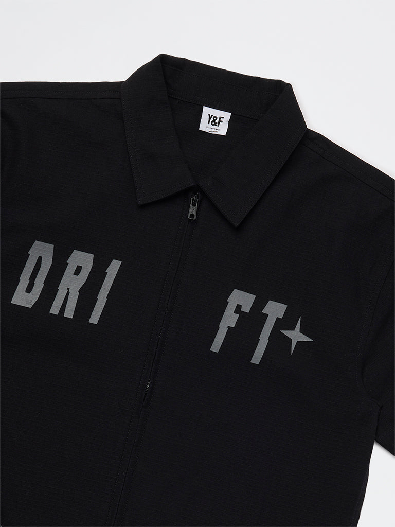 Boys Black Printed Cotton Shirt