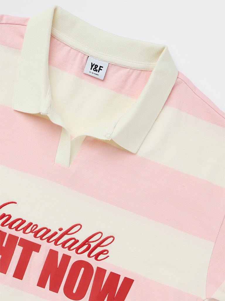 Girls Stripe-Printed Cotton Polo T-Shirt