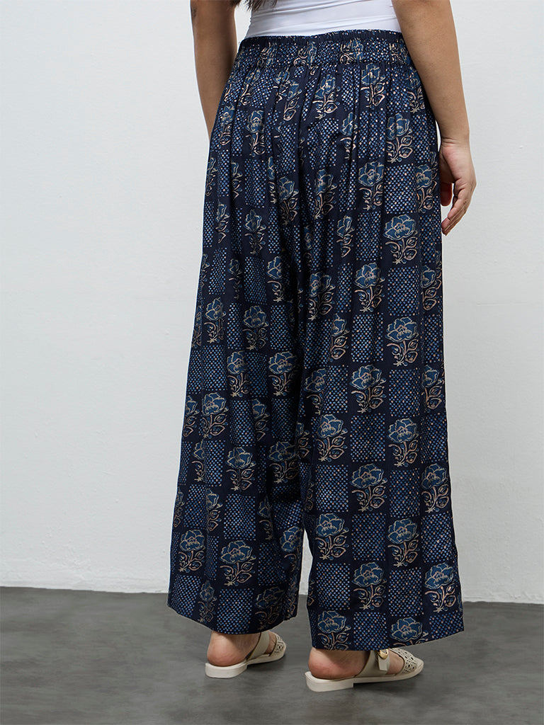 Diza Dark Blue Printed Pants