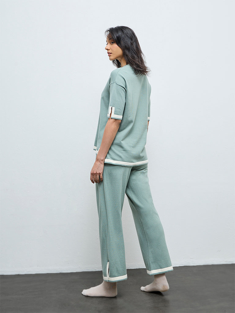 Wunderlove Sage Contrast-Detail High-Rise Pants
