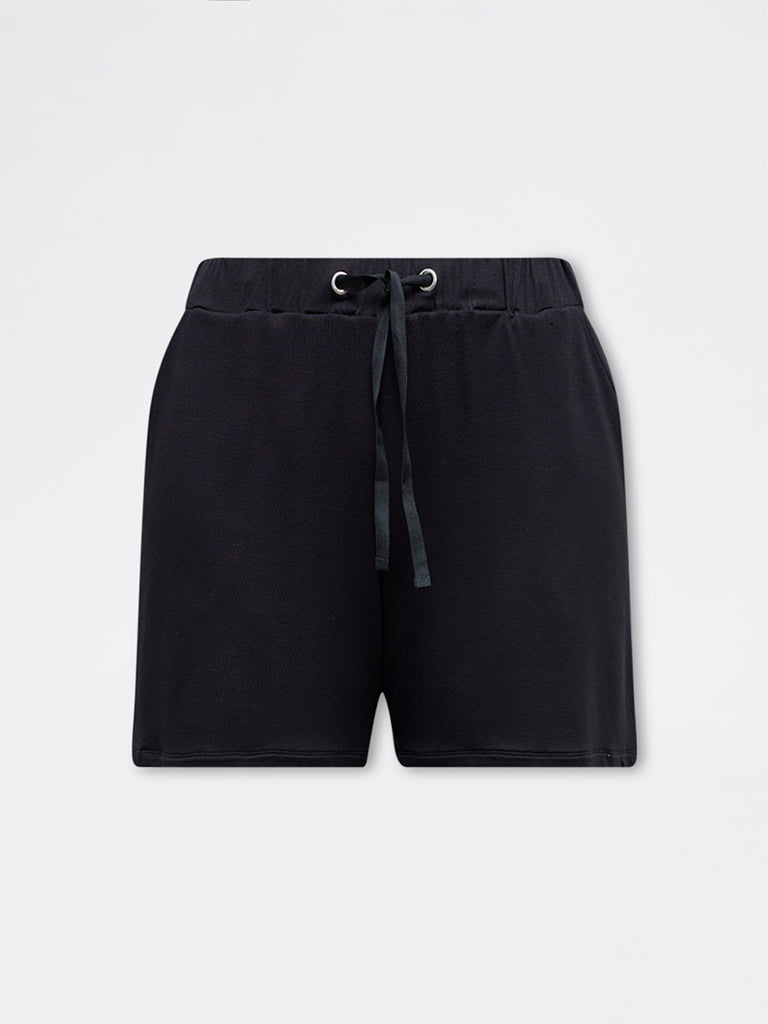 Wunderlove Black Solid High-Rise Cotton-Blend Shorts