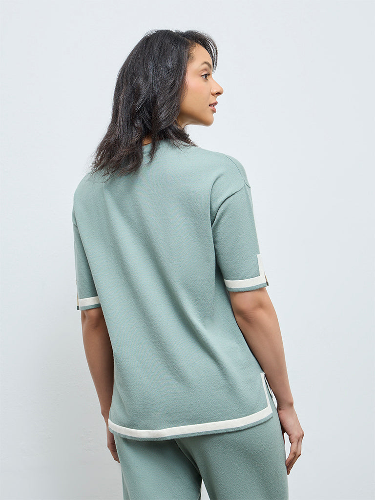 Wunderlove Sage Contrast-Detail Top