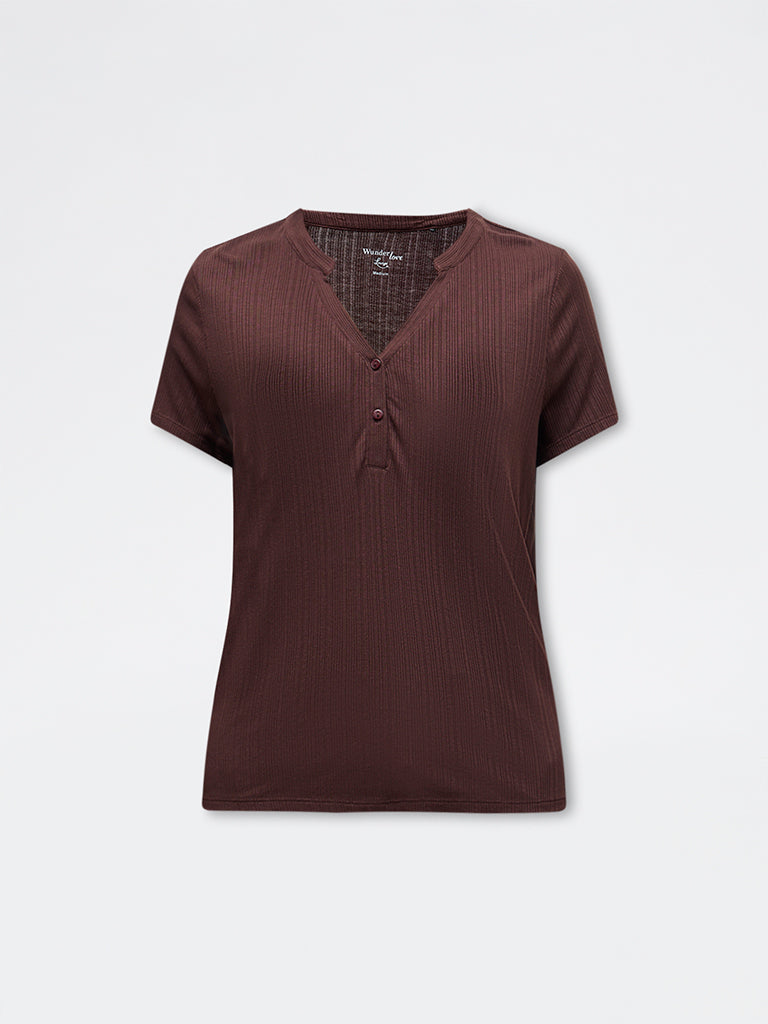 Wunderlove Brown Ribbed-Textured Top