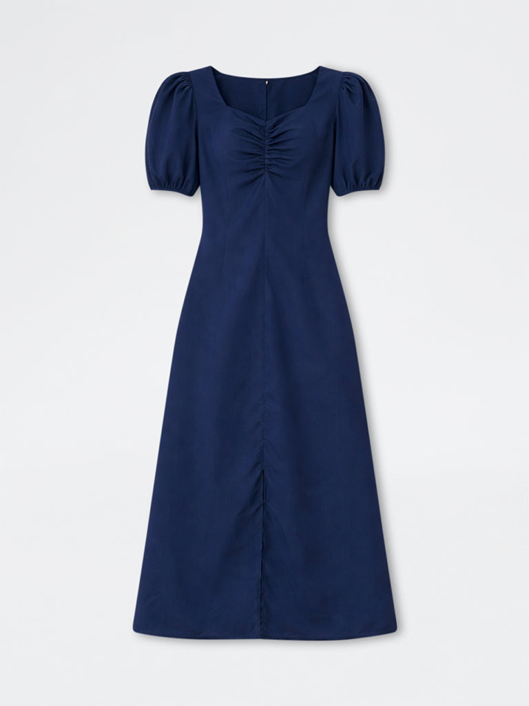 Wardrobe Dark Blue Crinkle-Textured A-Line Dress