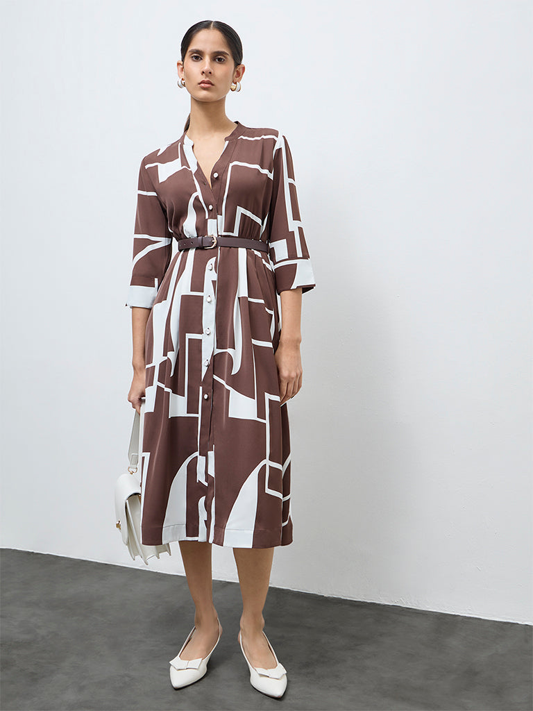 Buy Wardrobe Brown Abstract Design Shirt Dress from Westside