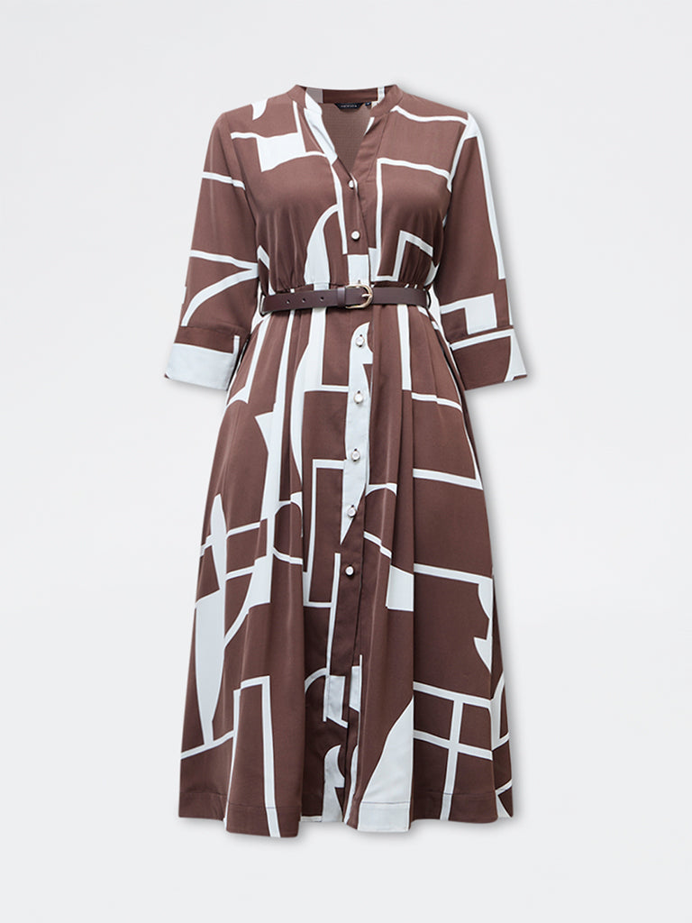 Wardrobe Brown Abstract Design Shirt Dress