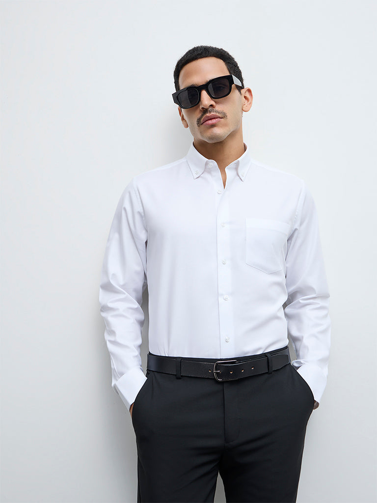 Buy WES Formals White Solid Slim-Fit Cotton Shirt from Westside