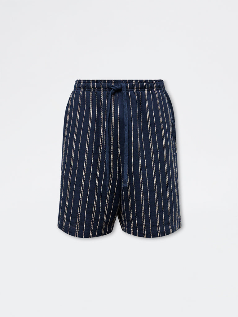 ETA Navy Striped Relaxed-Fit Mid-Rise Cotton Shorts