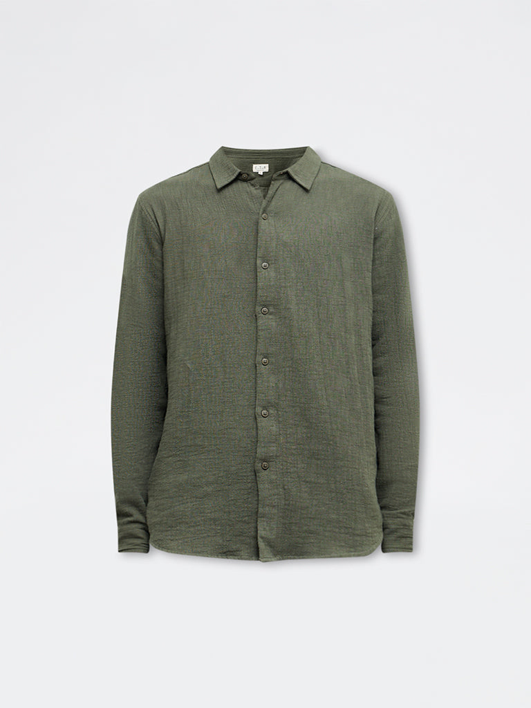 ETA Olive Textured Relaxed-Fit Cotton Shirt