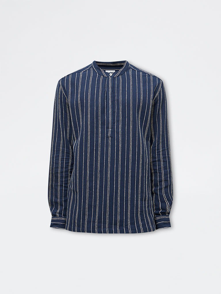 ETA Navy Striped Relaxed-Fit Cotton Shirt