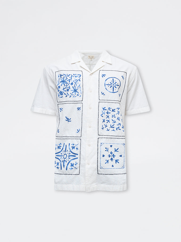 ETA White Printed Relaxed-Fit Cotton Shirt