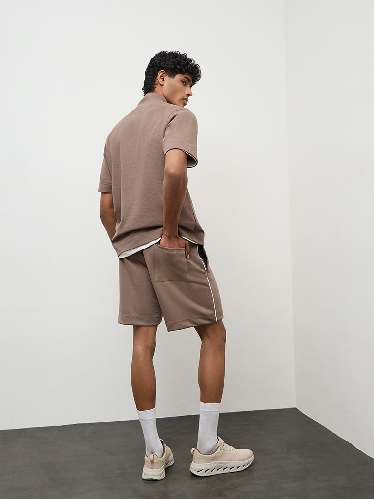 Nuoflexx Taupe Relaxed Fit Mid-Rise Shorts