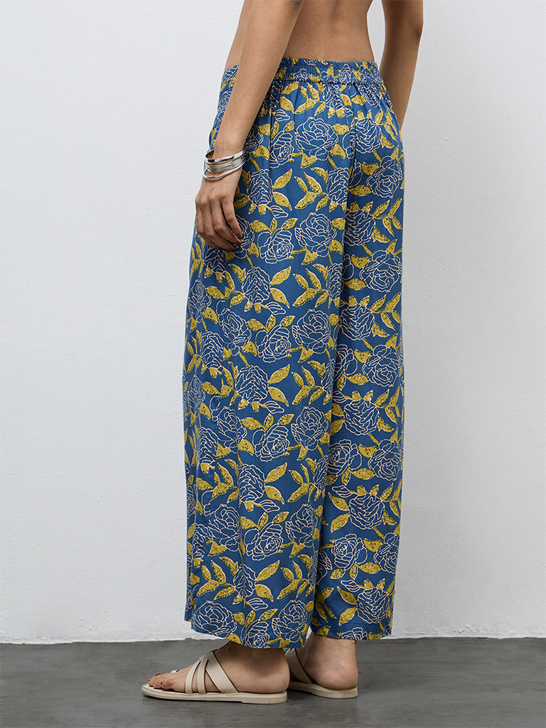 Utsa Blue Floral Printed Pants