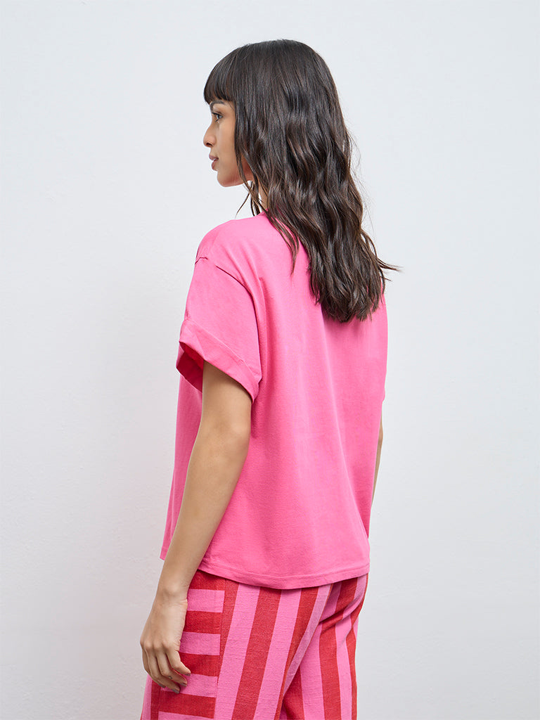 Wunderlove Pink Solid Cotton T-Shirt