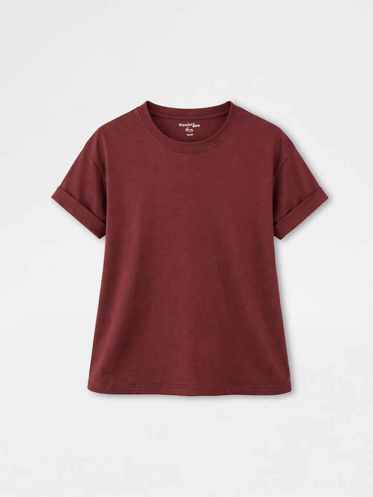 Wunderlove Dark Brown Solid Cotton T-Shirt